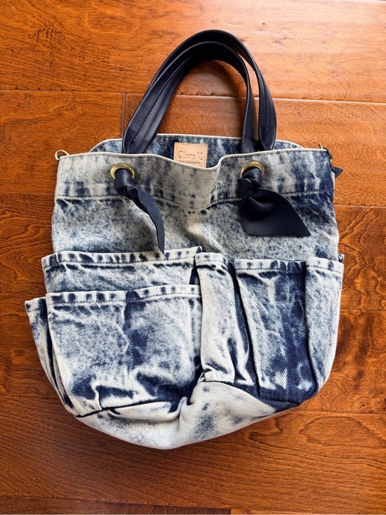 Clare V. Handbags - Clare V. Navy Tie-Handle Bucket Bag in Denim Wash